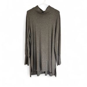 Eileen Fisher Dress Womens XL Gray Mini Long Sleeve Jersey Knit Mockneck Funnel